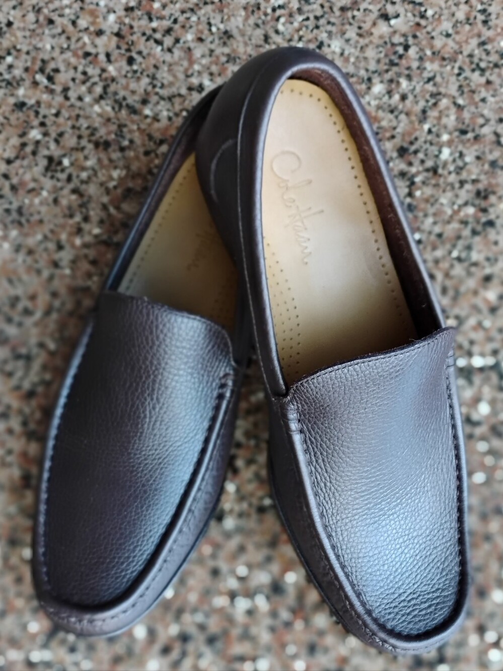 Cole Haan Men's Brown Pebble Leather Slip-On Loafers